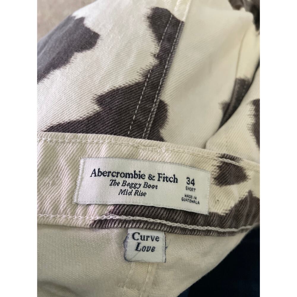 Abercrombie & Fitch Curve Love Baggy Boot Mid Rise 34 Short Cow Print Western - Picture 5 of 9
